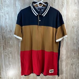 Tommy Hilfiger Custom‎ Fit XL Brown Black Colorblock Striped Cotton Pique